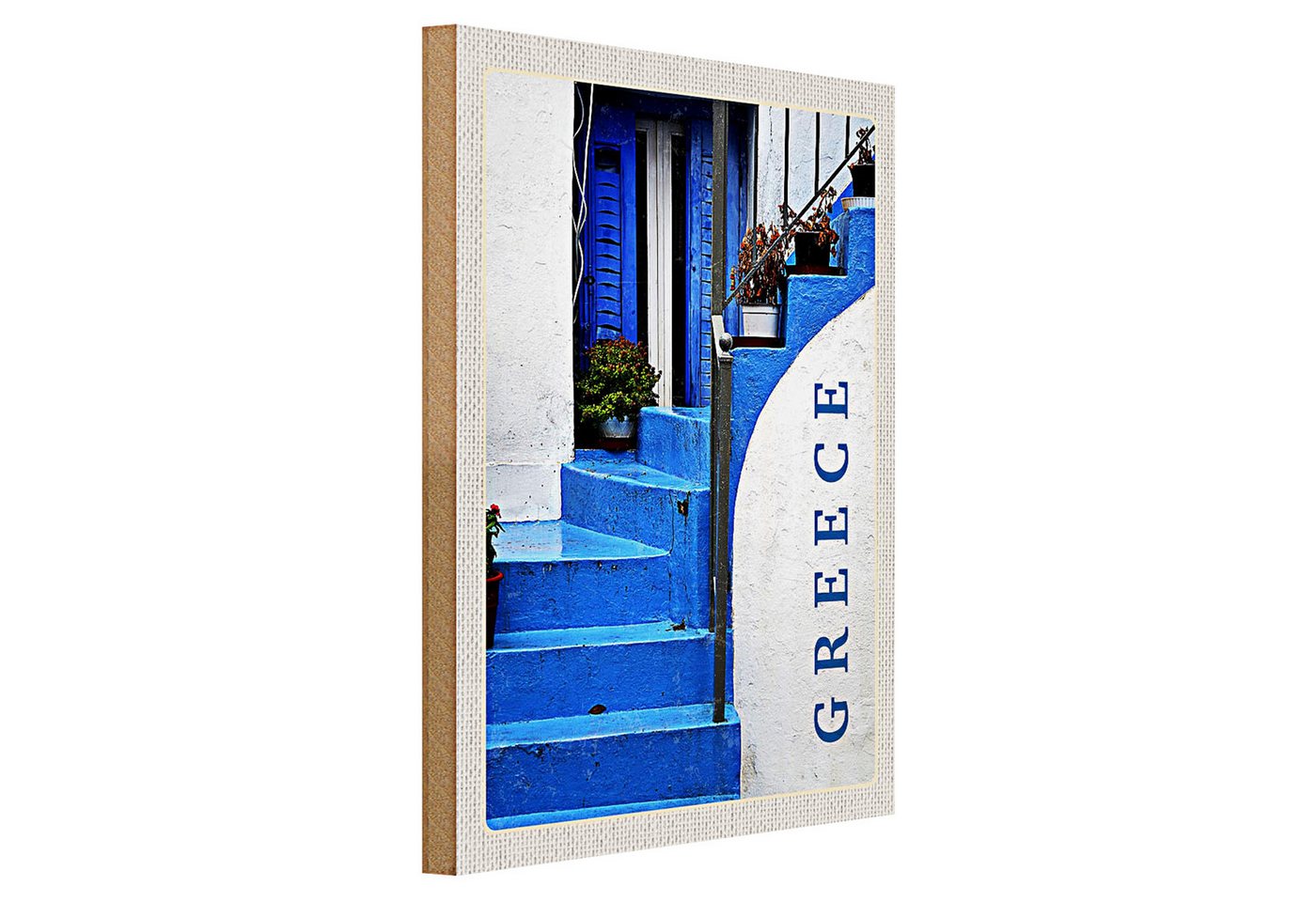 Roomando Holzbild Reise 30x40cm Greece Griechenland blaue Treppen Roomando Holzbild Reise 30x40cm Greece Griechenland blaue Treppen von Roomando