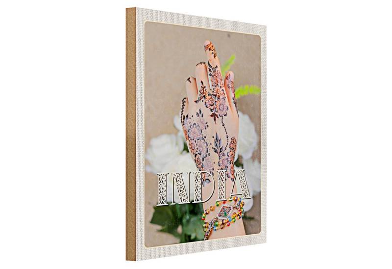 Roomando Holzbild Reise 30x40cm Indien Henna Hand Tradition Blume von Roomando