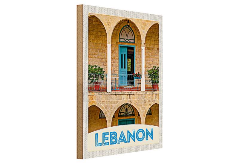 Roomando Holzbild Reise 30x40cm Libanon Gebäude blaue Tür Urlaub von Roomando
