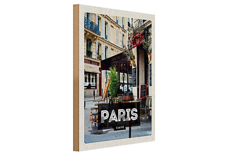 Roomando Holzbild Reise 30x40cm Paris Cafe Reiseziel Poster von Roomando
