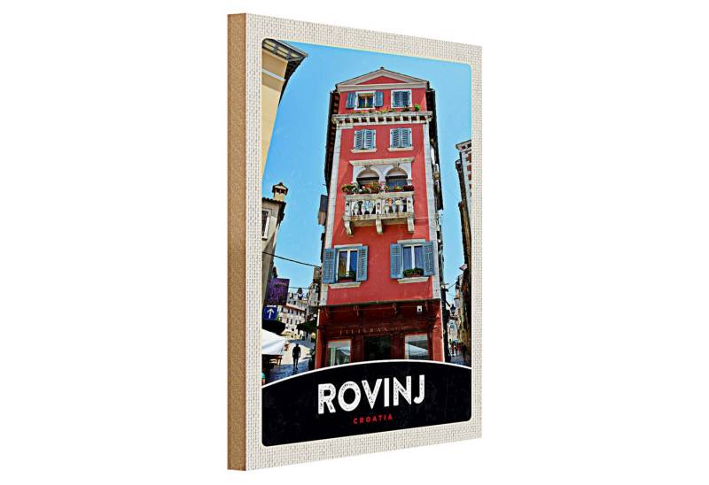 Roomando Holzbild Reise 30x40cm Rovinj Kroatien Haus rot Blumen von Roomando