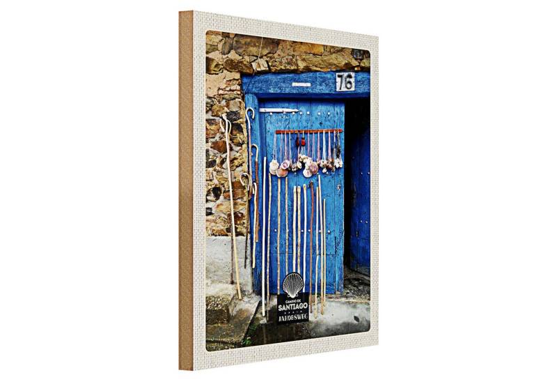 Roomando Holzbild Reise 30x40cm Spanien Muscheln blaue Tür Gehstock von Roomando