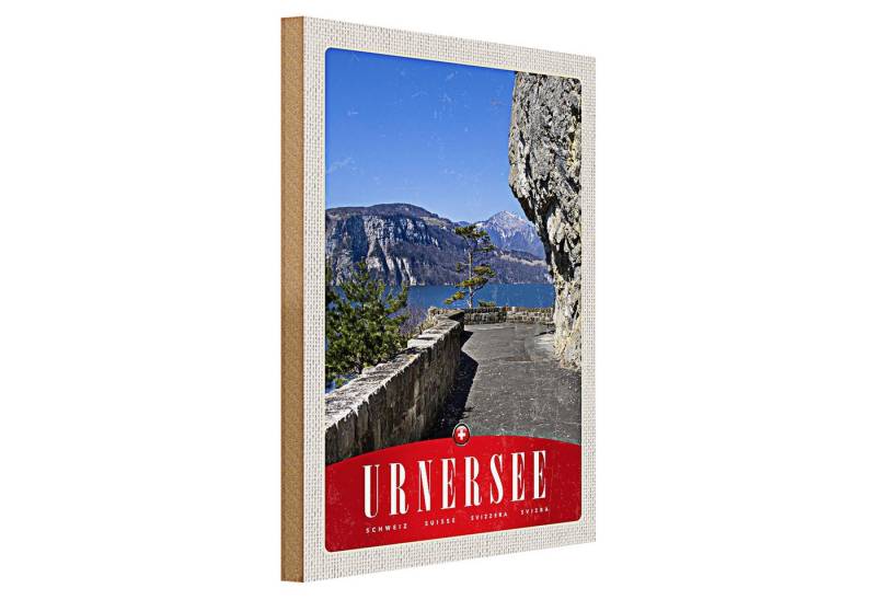 Roomando Holzbild Reise 30x40cm Urnersee Schweiz Gebirge Natur Bäume von Roomando