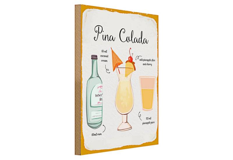 Roomando Holzbild Rezept Pina Colada Cocktail Recipe 30x40cm weißes Schild von Roomando