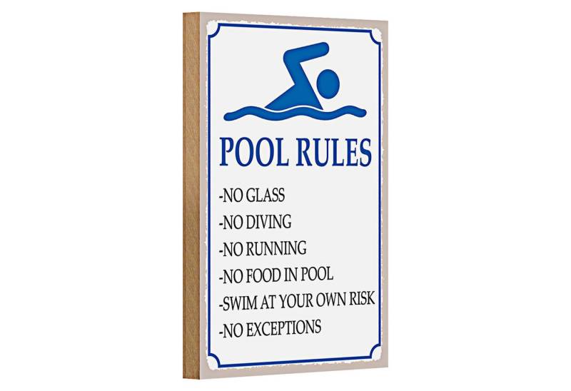 Roomando Holzbild Spruch 12x18cm Pool Rules No glass no diving von Roomando