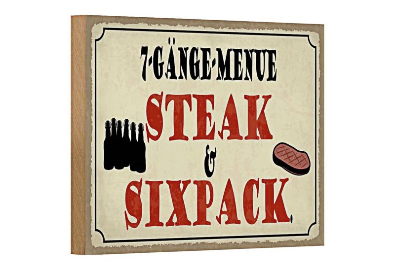 Roomando Holzbild Spruch 18x12cm 7 Gänge Menü Steak Sixpack Grill von Roomando