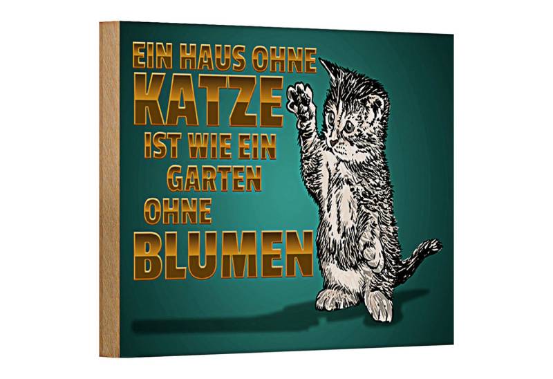Roomando Holzbild Spruch 18x12cm Haus ohne Katze Garten ohne Blumen von Roomando