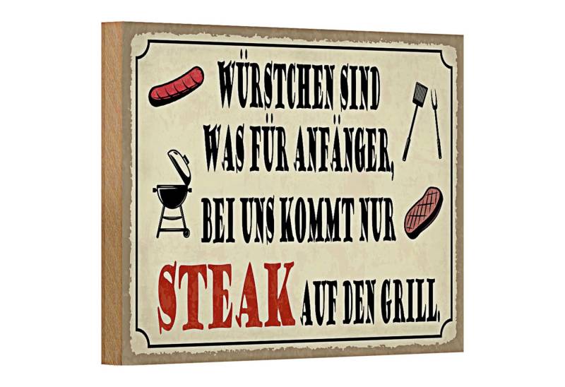 Roomando Holzbild Spruch 18x12cm bei uns kommt Steak auf Grill von Roomando