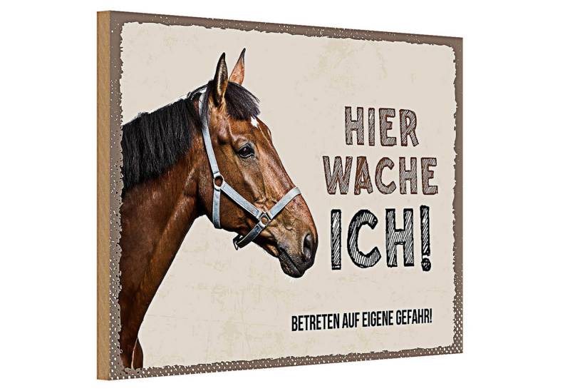 Roomando Holzbild Spruch 30x20cm Pferd links hier wache ich eigene Gefahr Schild von Roomando