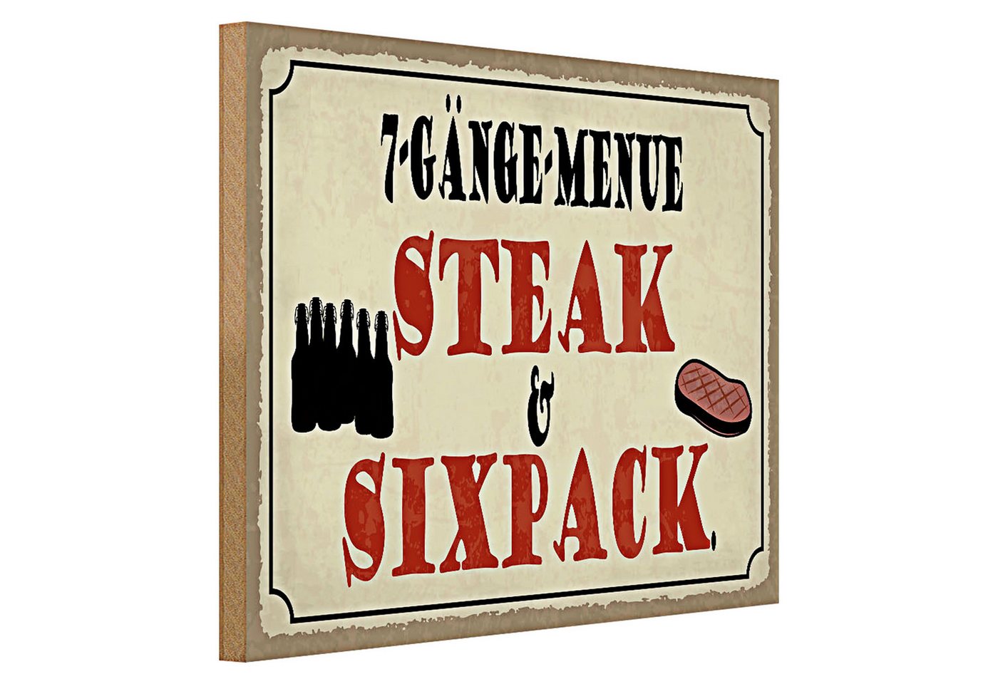 Roomando Holzbild Spruch 40x30cm 7 Gänge Menü Steak Sixpack Grill Roomando Holzbild Spruch 40x30cm 7 Gänge Menü Steak Sixpack Grill von Roomando