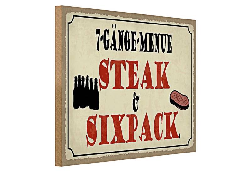 Roomando Holzbild Spruch 40x30cm 7 Gänge Menü Steak Sixpack Grill von Roomando