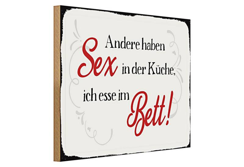 Roomando Holzbild Spruch 40x30cm Sex in der Küche Bett von Roomando