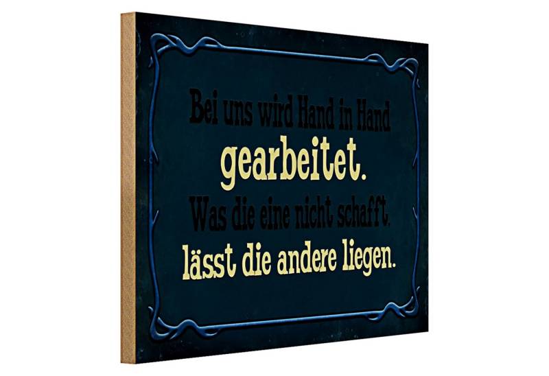 Roomando Holzbild Spruch 40x30cm bei uns Hand in Hand gearbeitet blaues Schild von Roomando