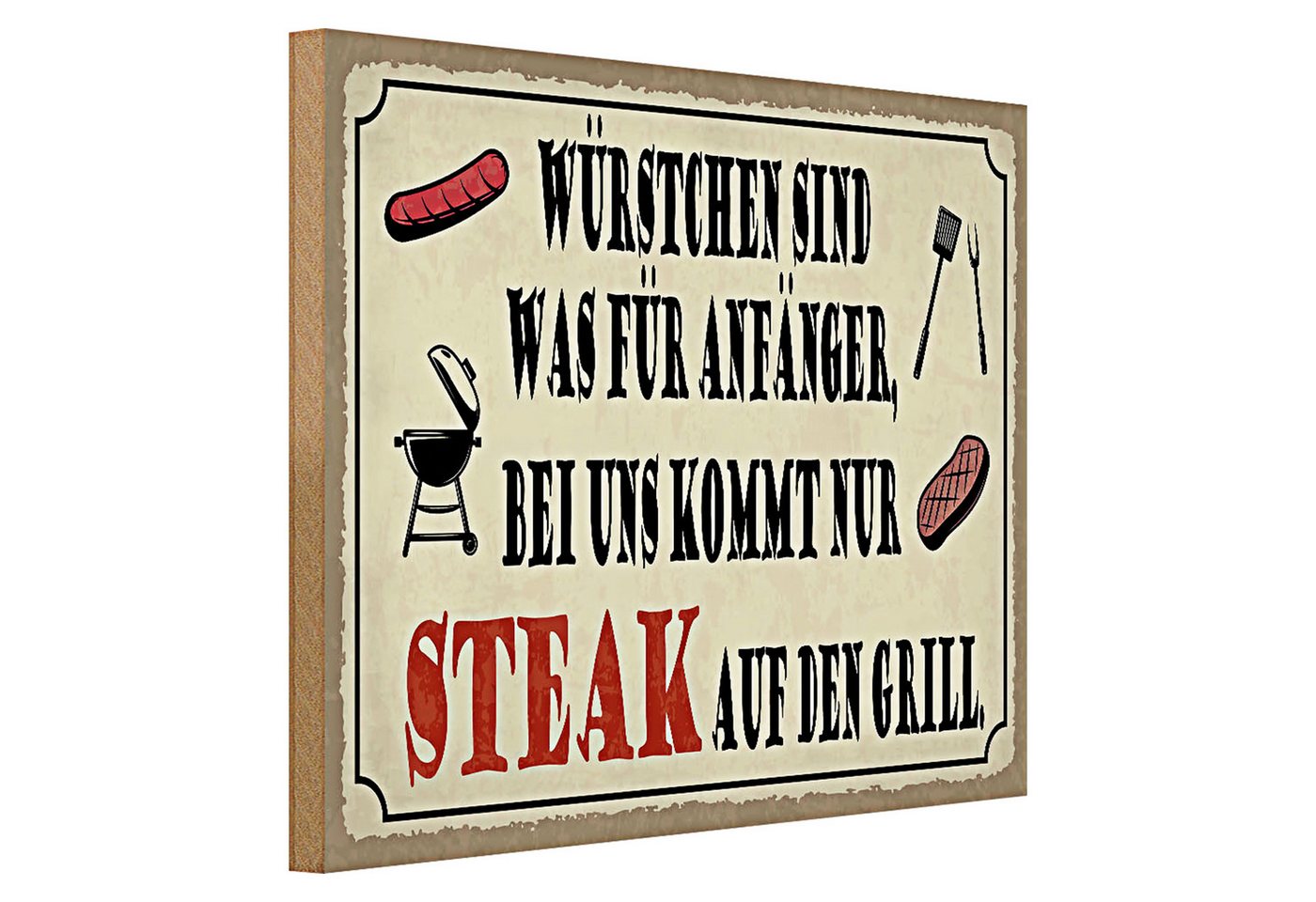 Roomando Holzbild Spruch 40x30cm bei uns kommt Steak auf Grill Roomando Holzbild Spruch 40x30cm bei uns kommt Steak auf Grill von Roomando
