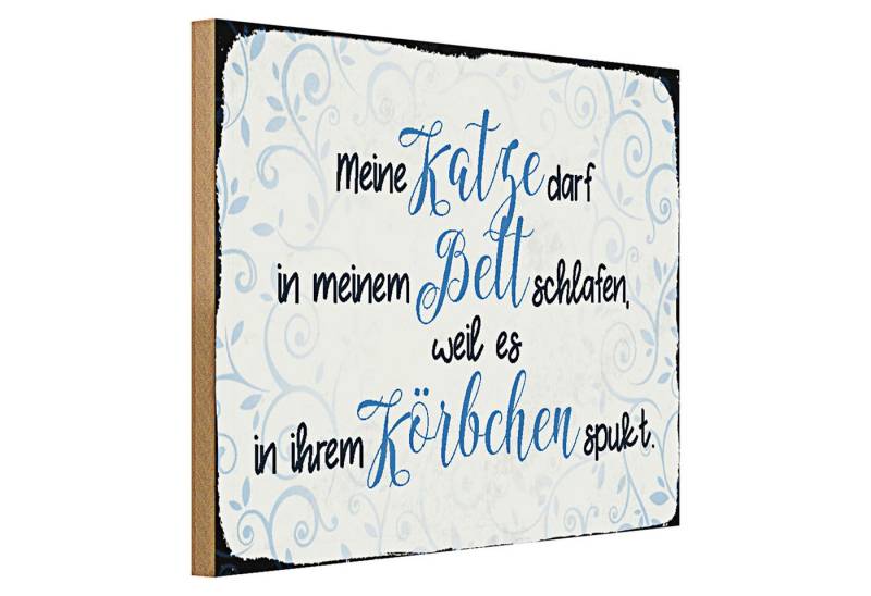 Roomando Holzbild Spruch 40x30cm meine Katze darf in meinem Bett von Roomando