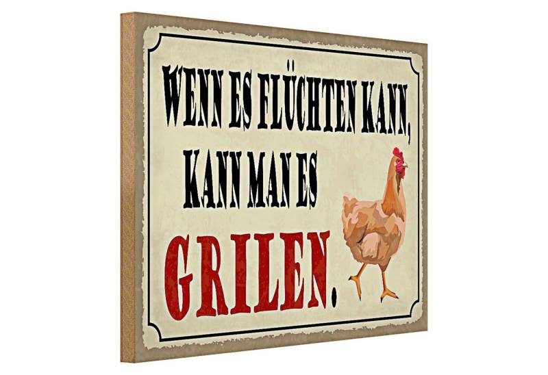 Roomando Holzbild Spruch 40x30cm wenn es flüchten kann kann Grill von Roomando