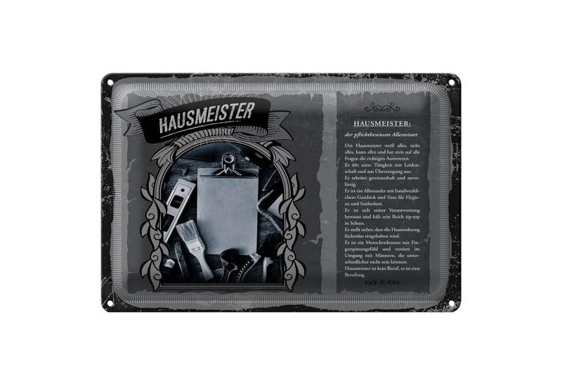 Roomando Metallschild Berufe 18x12cm Hausmeister weiß sieht alles von Roomando