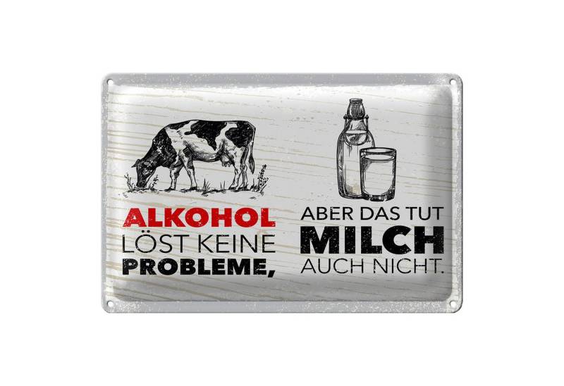 Roomando Metallschild Blechschild Alkohol 30x20cm löst keine Probleme weißes Schild von Roomando