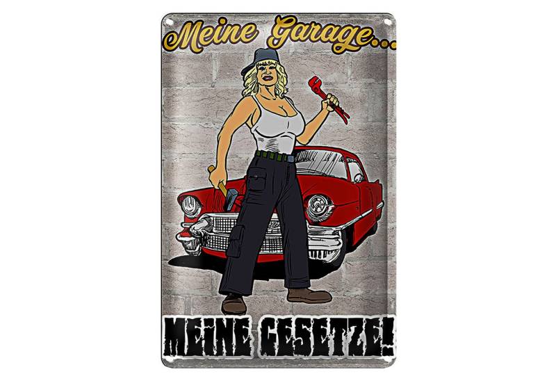 Roomando Metallschild Pinup 12x18cm Meine Garage meine Gesetze von Roomando
