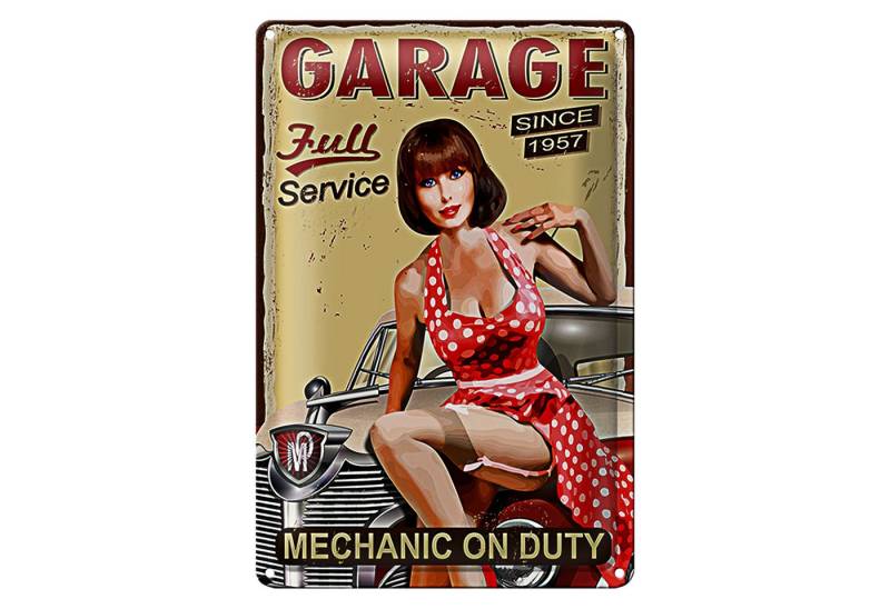 Roomando Metallschild Pinup 12x18cm Retro full Service mechanic Auto von Roomando