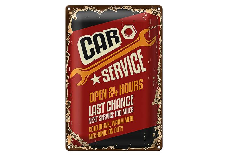 Roomando Metallschild Retro 12x18cm Car Service open 24 hours Auto von Roomando