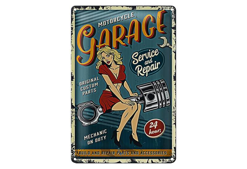 Roomando Metallschild Retro 12x18cm Pinup motorcycle Garage 24service von Roomando