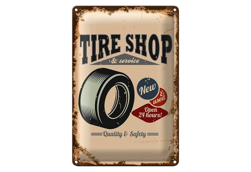 Roomando Metallschild Blechschild Retro 20x30cm Tire Shop Reifen Service von Roomando