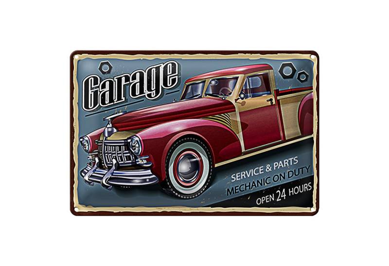 Roomando Metallschild Retro 18x12cm Auto Garage service parts open 24 von Roomando