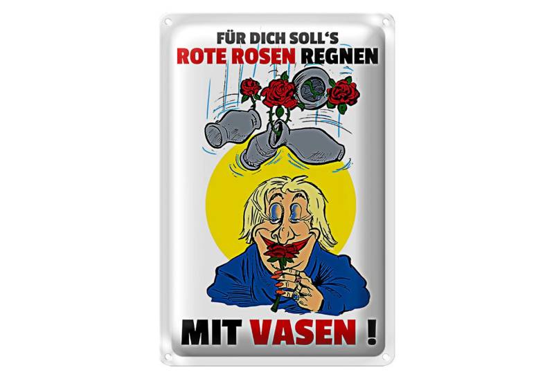 Roomando Metallschild Spruch 12x18cm Für dich Rosen regnen mit Vasen von Roomando