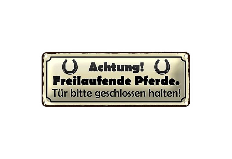 Roomando Metallschild Blechschild Spruch 27x10cm Achtung freilaufende Pferde Tür Dekoration von Roomando