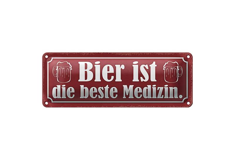Roomando Metallschild Blechschild Spruch 27x10cm Bier ist die beste Medizin rosa Schild von Roomando
