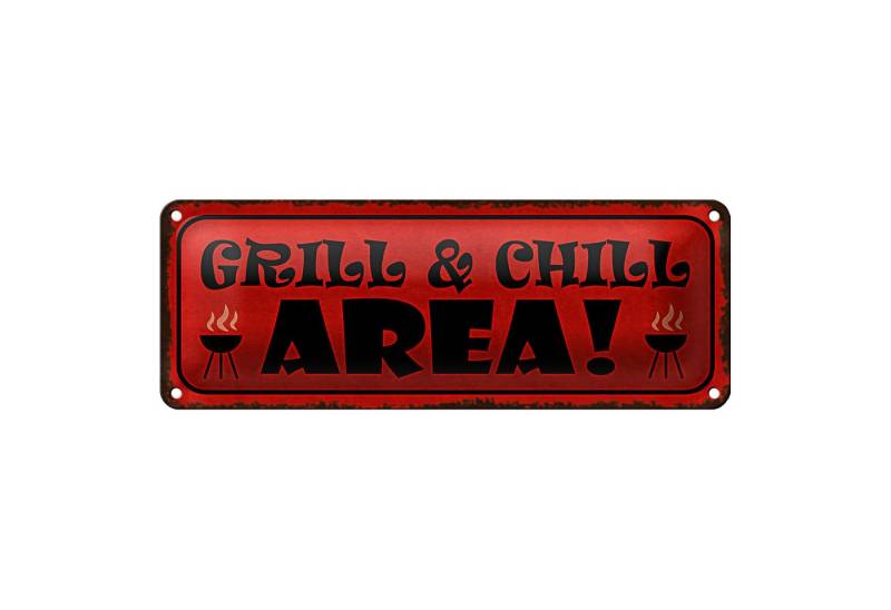 Roomando Metallschild Blechschild Spruch 27x10cm Grill Chill Area Grillen Dekoration von Roomando