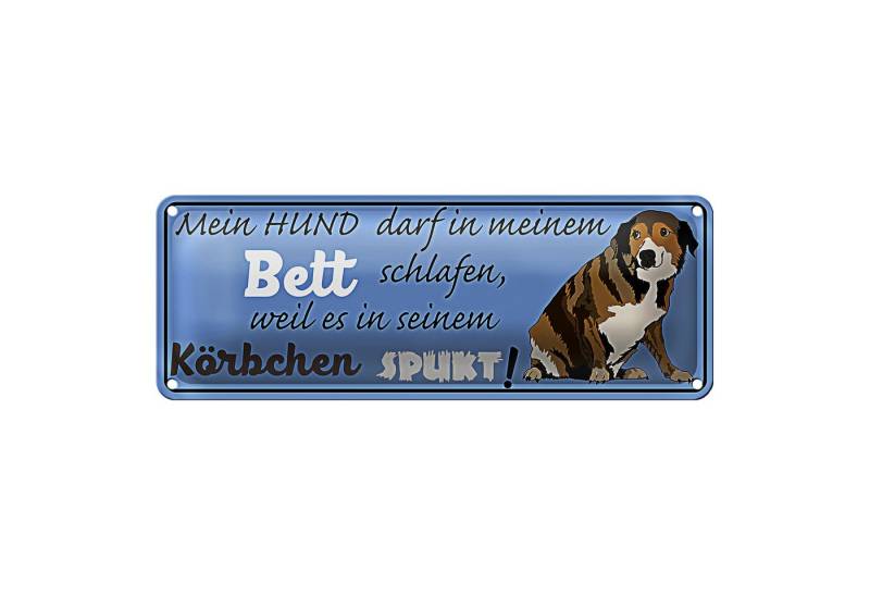 Roomando Metallschild Blechschild Spruch 27x10cm mein Hund darf im Bett schlafen Dekoration von Roomando