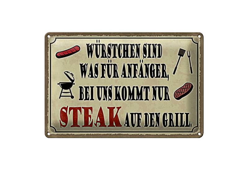 Roomando Metallschild Spruch 18x12cm bei uns kommt Steak auf Grill von Roomando