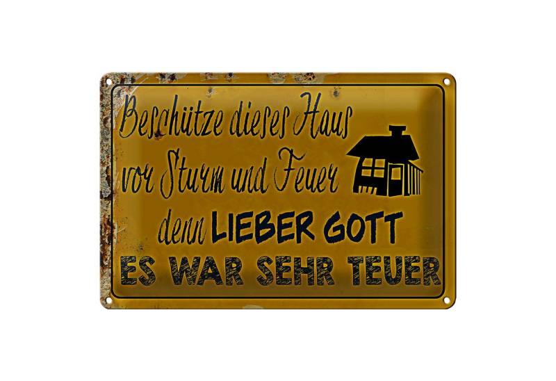 Roomando Metallschild Spruch 18x12cm beschütze Haus vor Sturm Feuer von Roomando