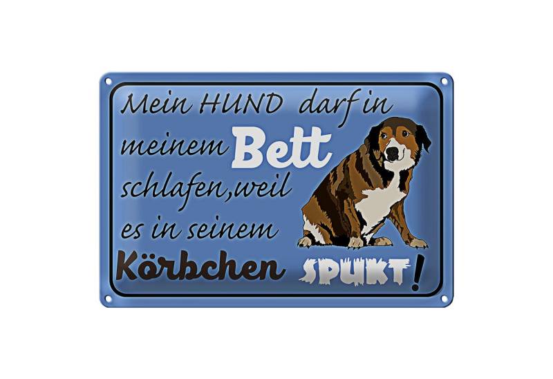 Roomando Metallschild Spruch 18x12cm mein Hund darf im Bett schlafen von Roomando