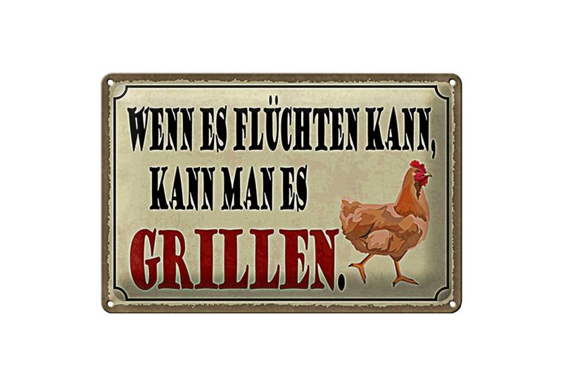 Roomando Metallschild Spruch 18x12cm wenn es flüchten kann kann Grill von Roomando