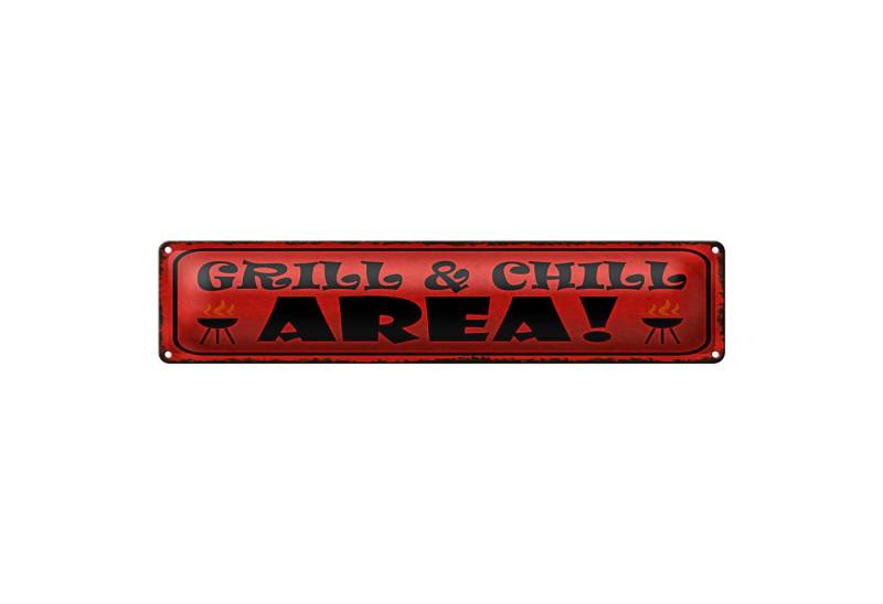 Roomando Metallschild Blechschild Spruch 46x10cm Grill Chill Area Grillen Dekoration von Roomando