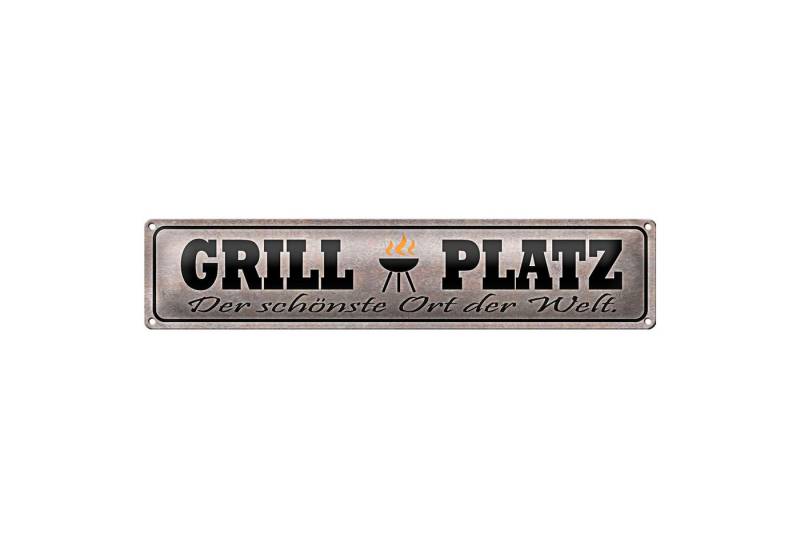 Roomando Metallschild Blechschild Spruch 46x10cm Grill Platz schönster Ort Welt Dekoration von Roomando