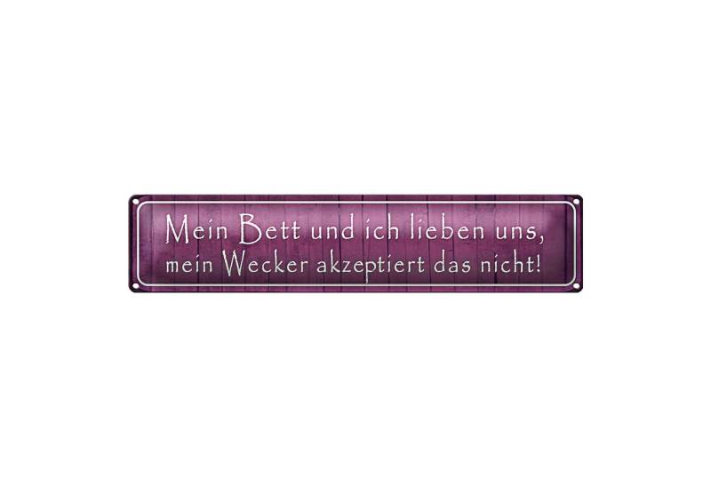 Roomando Metallschild Blechschild Spruch 46x10cm mein Bett und ich lieben uns Dekoration von Roomando