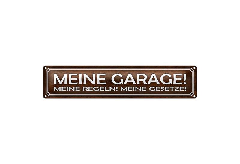 Roomando Metallschild Blechschild Spruch 46x10cm meine Garage Regeln Gesetze Dekoration von Roomando