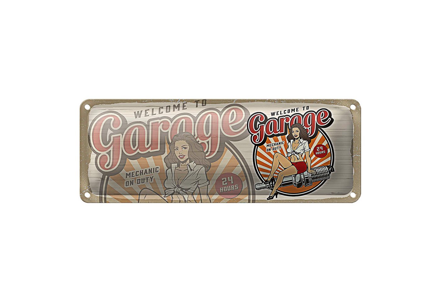 Roomando Metallschild Blechschild Spruch Pinup Welcome to Garage Mechanic on 27x10cm Roomando Metallschild Blechschild Spruch Pinup Welcome to Garage Mechanic on 27x10cm von Roomando
