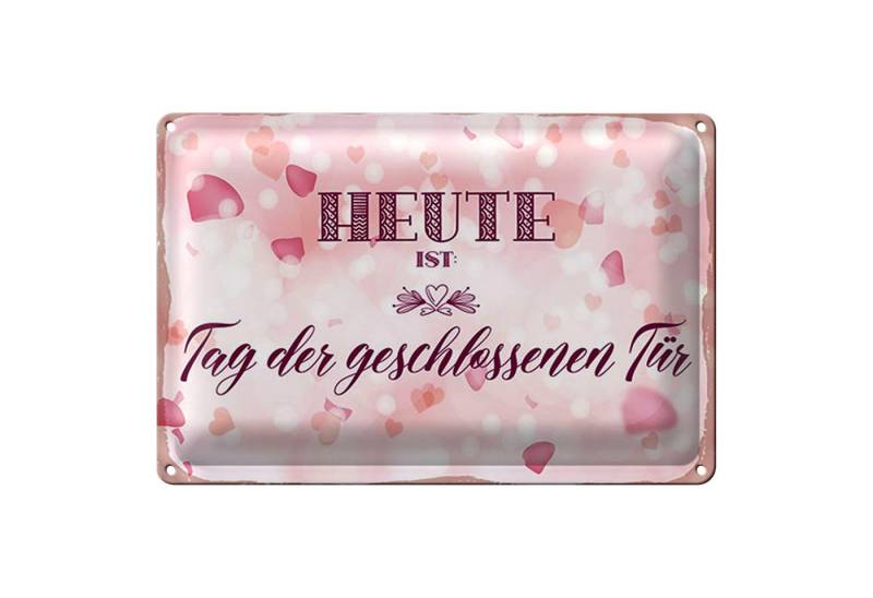 Roomando Metallschild Hinweis 18x12cm Heute ist Tag der geschlossenen Tür rosa von Roomando
