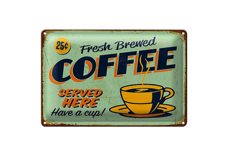 Roomando Metallschild Kaffee 18x12cm Retro fresh brewed Coffee Served von Roomando