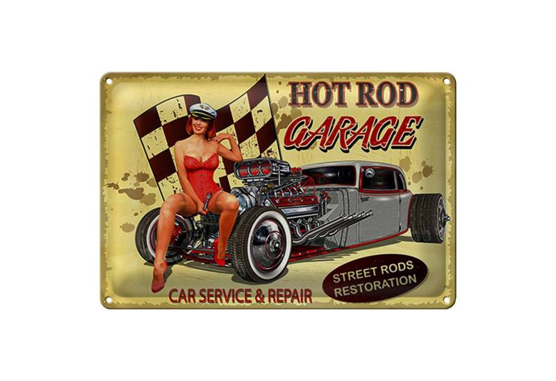 Roomando Metallschild Pinup 18x12cm Retro Hot Rod Garage Service von Roomando