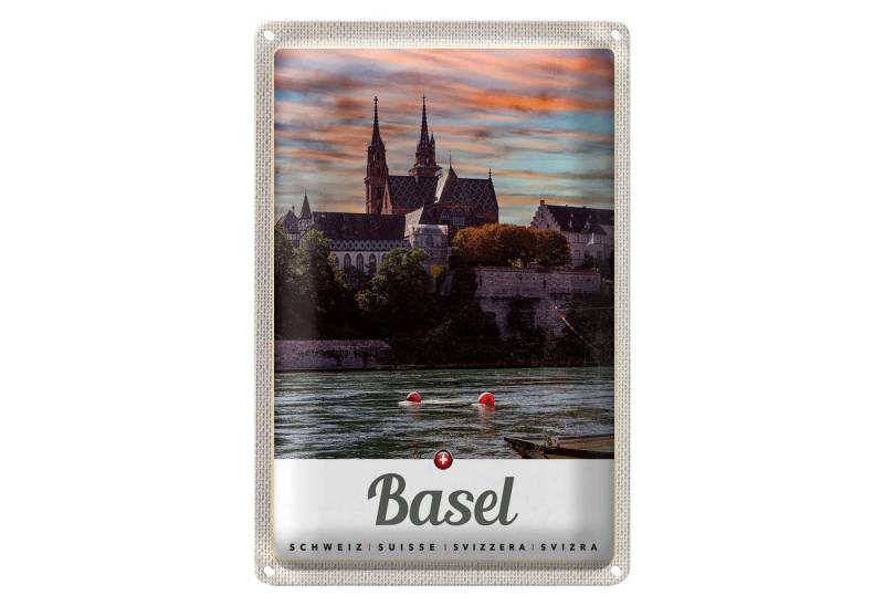 Roomando Metallschild Reise 12x18cm Basel Schweiz Fluss Natur Architektur von Roomando