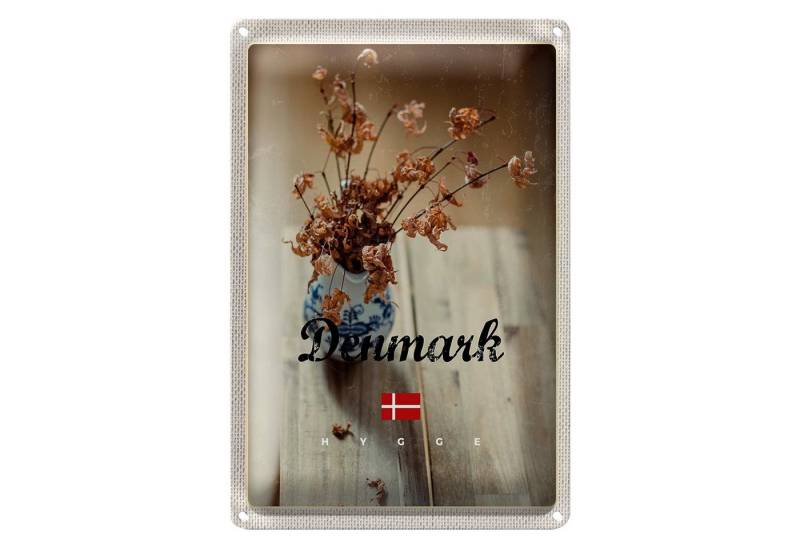 Roomando Metallschild Reise 12x18cm Dänemark verwelkte Blumen in Vase von Roomando