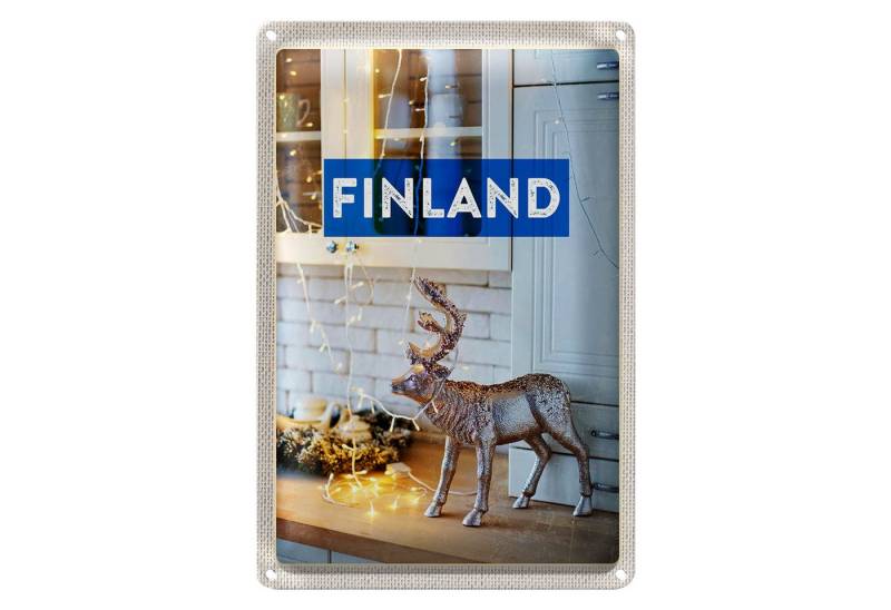 Roomando Metallschild Reise 12x18cm Finnland Hirsch Lichterkette Schrank von Roomando