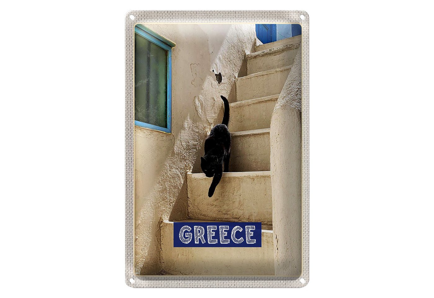 Roomando Metallschild Reise 12x18cm Greece Griechenland weiße Treppe Katze Roomando Metallschild Reise 12x18cm Greece Griechenland weiße Treppe Katze von Roomando