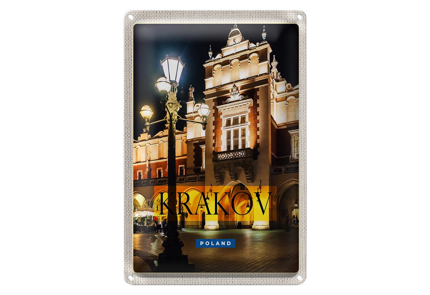 Roomando Metallschild Reise 12x18cm Krakow Polen Stadt bei Nacht Laterne von Roomando